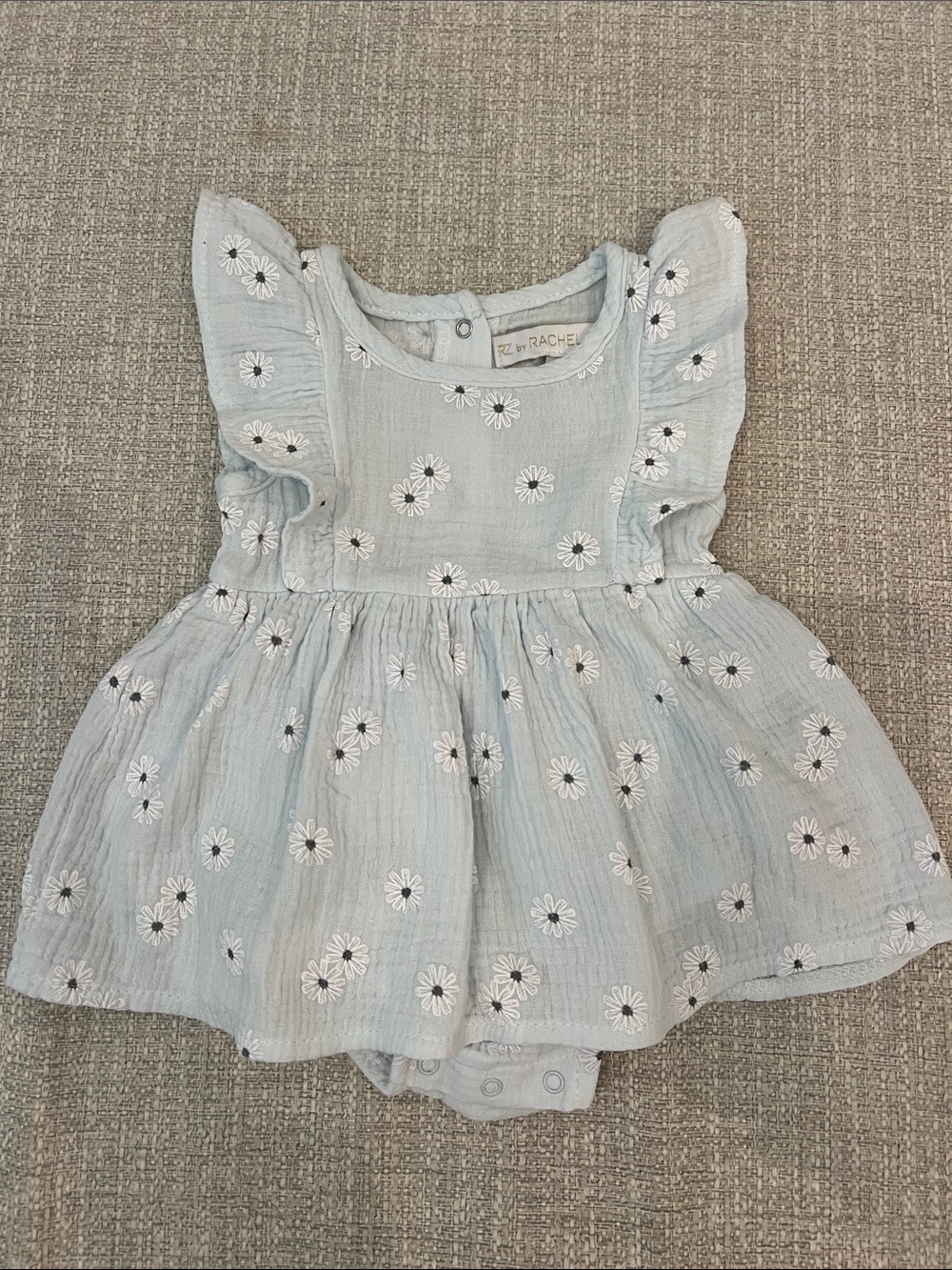 Rachel Zoe Pale Blue Baby Dress with White Daisy Embroidery 6-9M